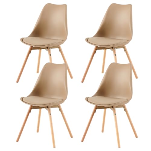 buybyroom Sedie Sala da Pranzo, Sedie Cucina Set da 4 Moderne con Gambe in Legno Massello e Seduta Imbottita, Design Scandinavo Ergonomico, per Cucina, Sala Conferenze, Soggiorno e Ufficio, Kaki