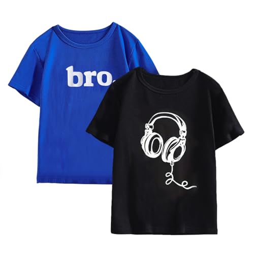 Momkonzz Paquete de 2 camisetas de manga corta para niños, camisetas gráficas para adolescentes, camisetas estampadas, talla 7-12 años, Negro Púrpura, 11-12 años