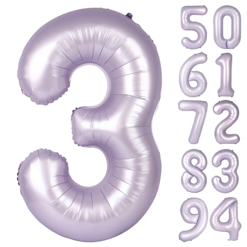 Image of Lilac 3 Balloon, Number Balloons 40 Inch, Lavender 3rd Birthday Decorations Women Party Supplies for Party Decorations, Number 3 Balloon