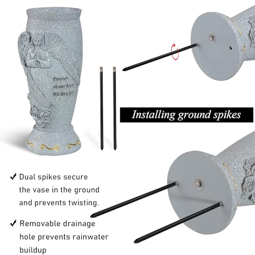 Cemetery Vase, Memorial Grave Vase with Ground Spikes, Angel Vases for Artificial Flowers, Grave Flowers Holder for Cemetery Headstone (1Piece, Flowers are NOT Included) image 6
