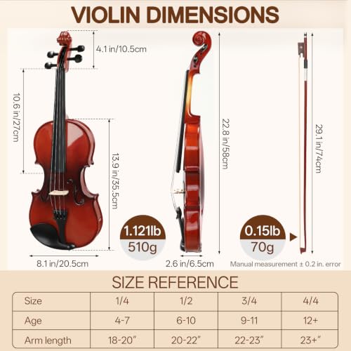 Image of Kmise Teacher Approved 4 /4 Full Size Violin Starter Kit for Adults Beginners Students, High Density Ebony Acoustic Violins, Fiddle Bundle with Case, Bow, Rosin, Strings, Shoulder Rest & Guide