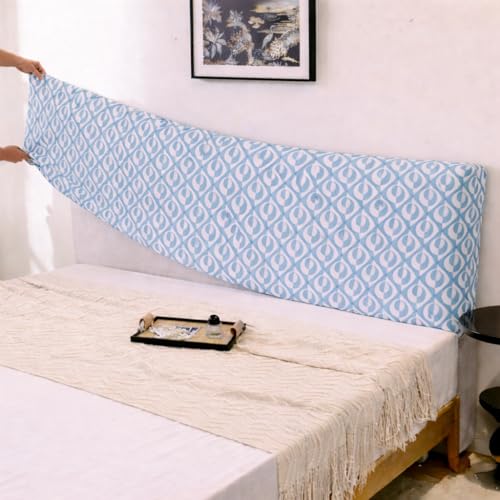Image of HOMETHREADS Stretchable Lycra /Velvet Bed Cover | Soft, Dust-Proof & Wrinkle-Resistant Bed Back Protector | Fits Leather, Wooden & Fabric Bedsides (Blue, 90x65Cm)
