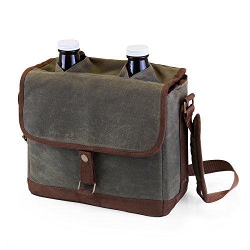 LEGACY - a Picnic Time Brand Double Growler Insulated Tote with Growlers, Khaki Green Brown