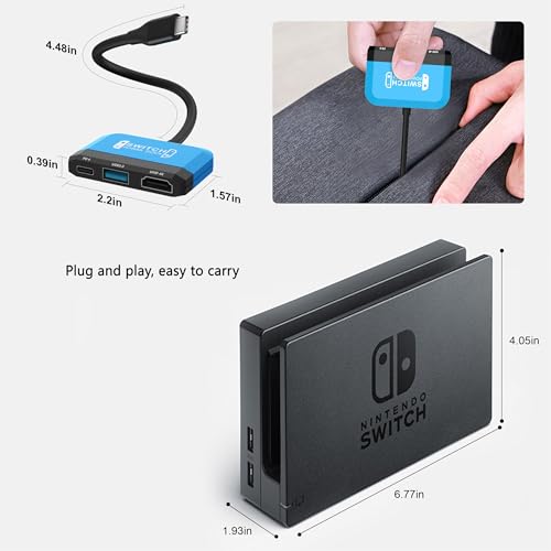 Nintendo Switch/OLEDスイッチ用スイッチドック、3-in-1ミニスイッチTVドック 4K HDMI USB 3.0ポート USB C PD 100W充電、スイッチ用トラベルポータブルドック (ブルー)