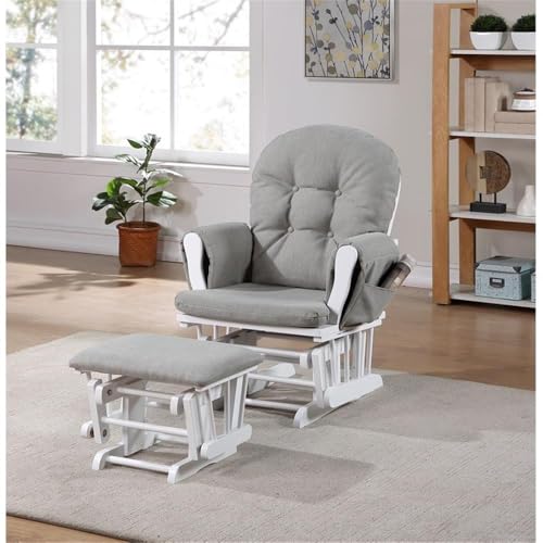 Image of Suite Bebe Mason Nursery Rocking Chair with Ottoman, Wooden Glider for Baby Nursing, Smooth Gliding Rocker, White and Oyster