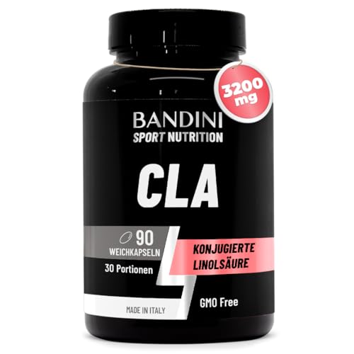 Bandini® CLA Konjugierte Linolsäure 3.200 mg | 100% aus reinem Distelöl - Für Sport, Fitness, Training | 90 Softgels | 3/4 Softgels pro Tag für einen Monatsvorrat | Konjugierte Linolsäure
