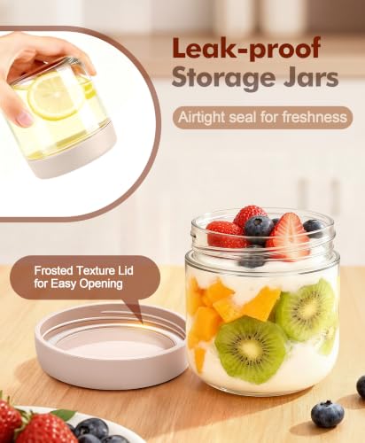 Overnight Oats Containers with Lids and Spoon for Food Storage 6 pack 10 oz — view 3