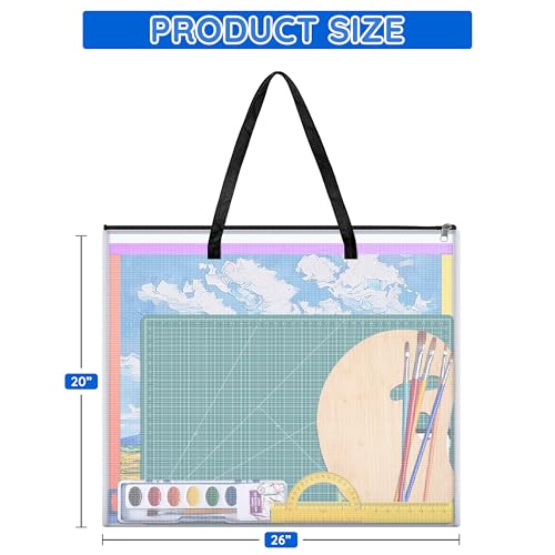 ZKOO 20x26 Inches Art Portfolio Bag, Portfolio Folder for Artwork with Zipper and Handle Mesh Folder Organizers, Artwork Storage Case for Poster, Scrapbook, Keepsake and Bulletin Board (Black)