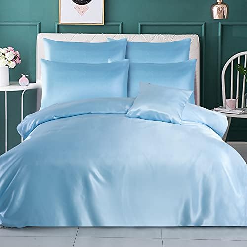 ROOEE Satin Silk Complete Bedding Set - 4 PCS - Fitted sheet, Duvet Cover, 2 Pillow Cases. Color - Black Size - Single