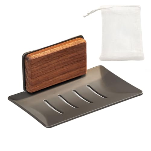 Porte-savon carré en bois pour douche - Auto-drainant - Avec drain en métal - Porte-savon à suspendre pour douche