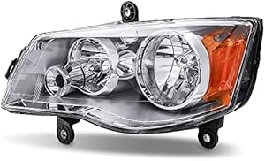 MOSTPLUS - Left Headlight Assembly - Compatible with 2011-2019 Dodge Grand Caravan / 2008-2016 Chrysler Town and Country - Chrome Housing Bumper Lights