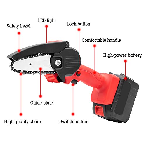 Lidayuan Mini Chainsaw, Handheld Cordless Chainsaw,4-inch 21v Cordless Chainsaw,Electric Chainsaw Rechargeable Lithium Battery Chainsaw Suitable for Wood Cutting,Red