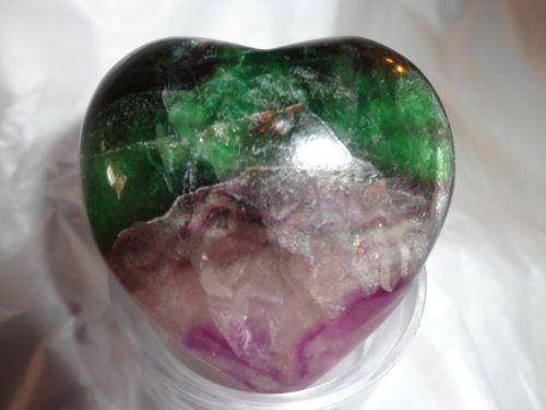Give Heart And Love Rainbow Fluorite 350+ Cts Of Gorgeous Green, Teal And Purple 2" Heart Shaped Palm Stone #TOP3