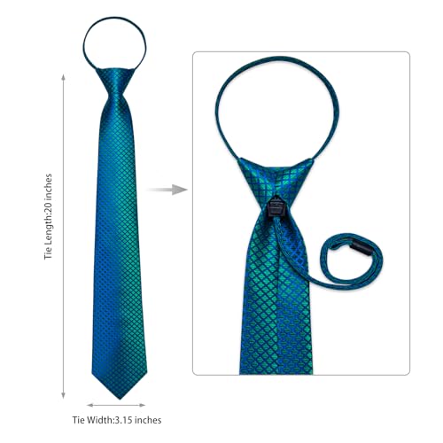 Image of DiBanGu Mens Zipper Ties Silk Adjustable Necktie Pocket Square | Paisley /Striped Pattern,Pre-tied Gift Tie Sets,Jacquard Woven,Pocket Square Cufflinks,Great for Formal & Business Wedding