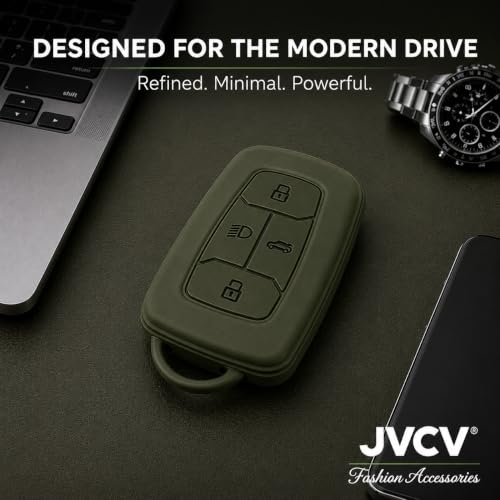 Image of JVCV Soft TPU Cover Compatible with Tata Nexon EV, Harrier, Tiago EV, Altroz, Tigor, Safari, Punch 4 Button Smart Key | Scratch-Resistant Protective Case (Matte Green)