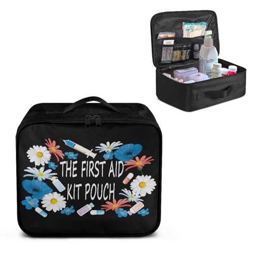 Image of Gomyblomy Daisy First Aid Kit Pouch Empty for Home Car Travel Medicine Bag Large Capacity Emergency Kits Portable First Aid Bags Empty for Nurse Doctors, Black