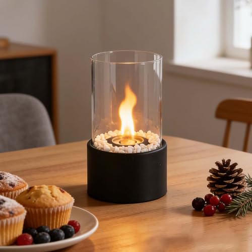 Image of Tabletop Firepit - Metal and Glas Fireplace (Black,16×27 cm)