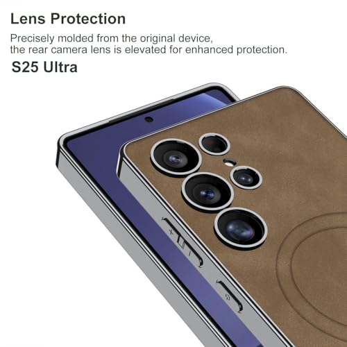 Image of TechTrendz Back Cover for Samsung Galaxy S25 Ultra 5G Leather Cover with Built-in (Compatible with MagSafe) Frosted Phone Case, Electroplated Soft Edges TPU Chrome Magnetic Cover for S25 Ultra -Grey