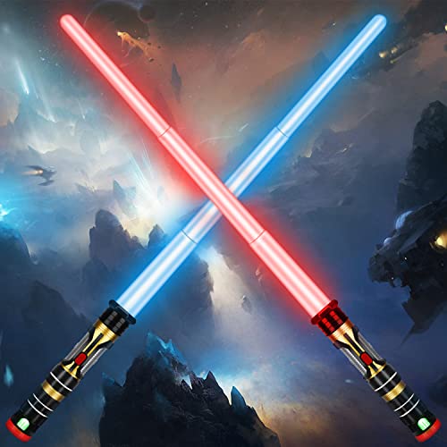 AuntyFey Light Up Saber, 2 Pack Light up Saber for Kids, Extendable Light Up Toy Sword for Kids, Light Up Sword Set with Motion Sensitive Sound, Dual Light Up Sabers for Kids Adults Toddler Boy Girl