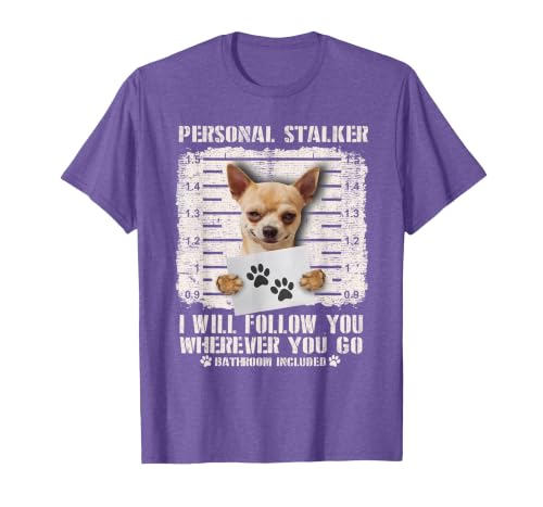 Personal Stalker Chihuahua Dog Arrested Jail Photo Funny T-Shirt, Men, Purple Heather, 3X-Large