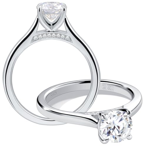 1 Carat Moissanite Solitaire Engagement Ring 925 Sterling Silver