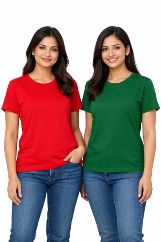 Image of Hangout Hub HH95 Tshirt for Womens | Regular Fit | Super Combed Cotton Women T-Shirt | Solid Plain Tees | Round Neck T Shirt | Half | Pack of 2 | 3 | 4 | 5 | 6