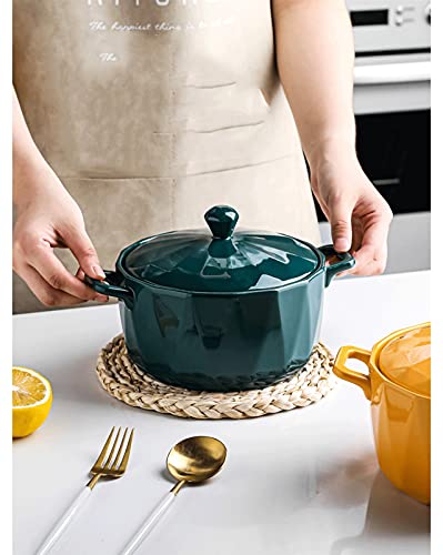 Grand bol à soupe jaune céramique avec couvercle récipient individuel - 6