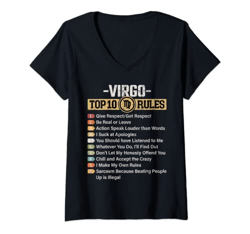 Mujer Signo del zodiaco Divertido Top 10 Reglas de Virgo Gráfico Camiseta Cuello V
