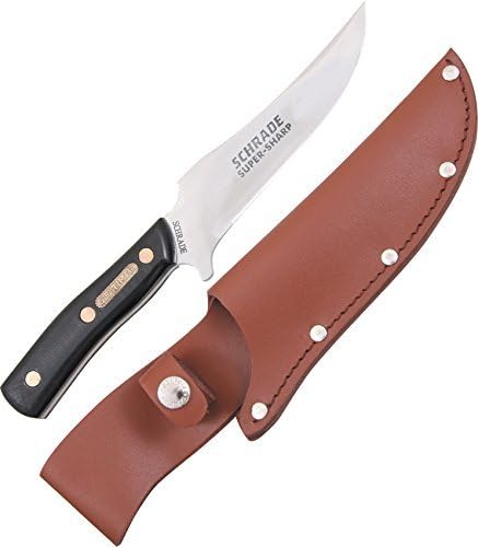 Old Timer 15OT Deerslayer 10.5in High Carbon S.S. Full Tang Fixed Blade Knife with 5.6in Clip Point Blade, Black Sawcut Handle, and Leather Belt Sheath for Hunting, Camping, Skinning, EDC, and Outdoor