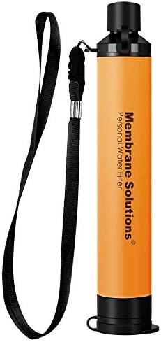 Membrane Solutions Personal Water Filter Straw, Portable Water Purifier with 0.1 Micron 4-Stage Filtration System, Outdoor Survival Gear for Camping Hiking Travel and Emergency, Orange, 1 Pack