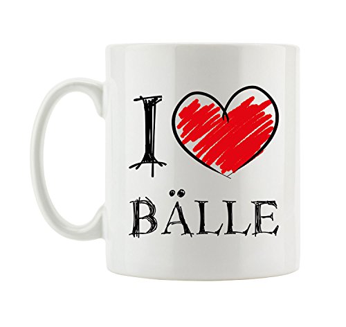Pixxprint I Love Bälle Fun Tasse, ca. 300ml Fassungsvermögen, Keramik Weiß, Spülmaschinenfest