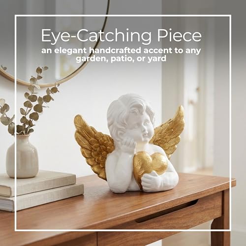 Estatua de Querubín con Corazón para Jardín 15 pulgadas miniatura 4