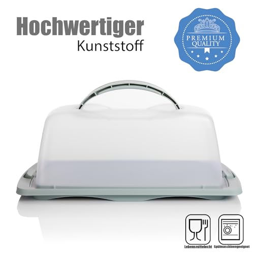 BigDean Kuchen Transportbox Rechteckig in Pastell Grün – mit Doppel Tragegriff für sicheren Transport von Kuchen & Muffins – Kuchenbehälter mit Klickverschluss – Kuchenplatte Made in Europa