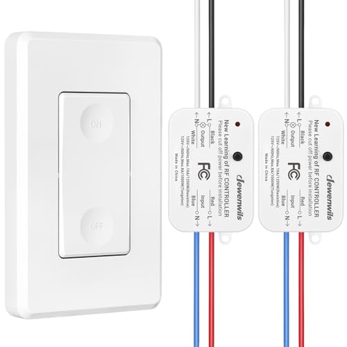 DEWENWILS Wireless Light Switch and Receiver Kit, 10A/1200W, No in-Wall Wiring Required,Remote Control Wall Switch Lighting Fixture for Ceiling Lights, Fans, Lamps,100 Ft RF Range, Programmable