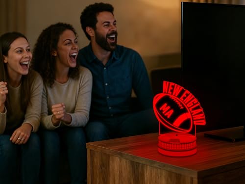 Image of CLORURBANLIVE 3D Football New England Night Light 3D Illusion Lamp with Remote Control 16 Color Options Sports Decor Lighting for Fans - Multicoloured OneSize
