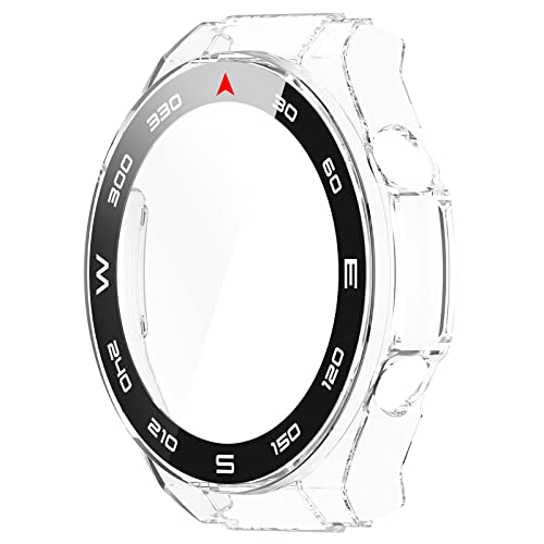 PC+Tempered Glass Screen Protector Case Compatible with Huawei Watch Ultimate Smart Watch Screen Protector for Huawei Watch Ultimate Full Coverage Bumper (Clear * 3)