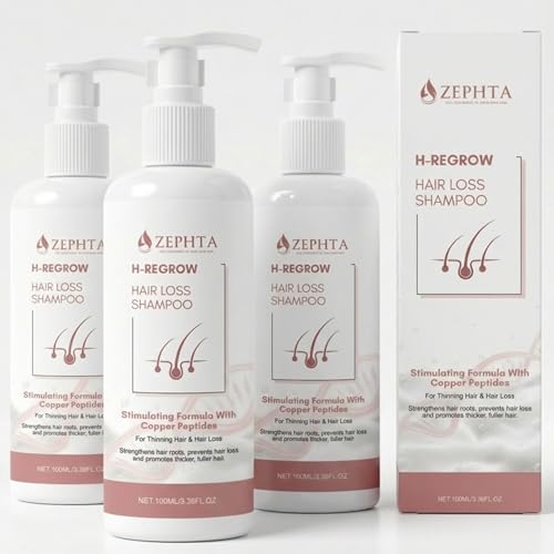 ZEPHTA® H-Regrow Hair Growth Shampoo - Hair Regrowth Treatment for Hair Loss - Promotes Hair Thickening & Scalp Cleansing - Copper Peptides Shampoo for Thinning Hair (3.38FL OZ) - 3 Pack