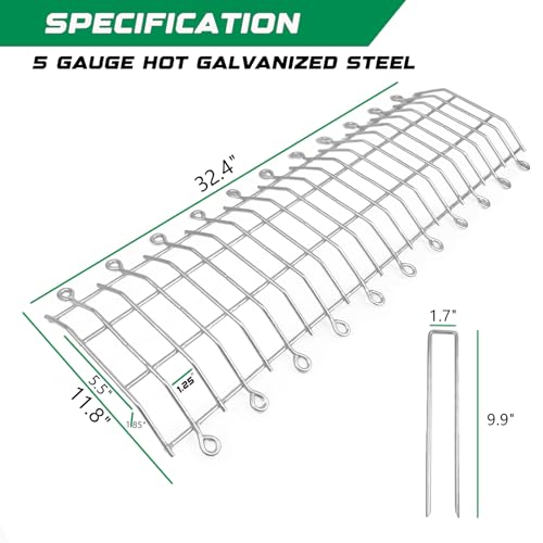 GRELWT 4 Pcs 32.5" L x 11.8" W Original Gate Plate with 88 Pcs 10" H U-Shaped Stakes, Hot-dip Galvanized Underground Fence Gap Filler, 5.5mm Dog Digging Deterrent, Animal Fence Barrier by GRELWT - Used condition - Image 2