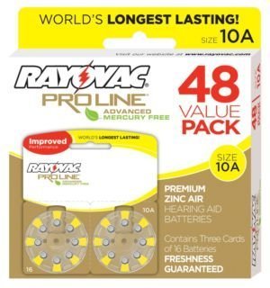 Rayovac Proline Advanced Mercury-Free Hearing Aid Batteries 48/Box Size 10