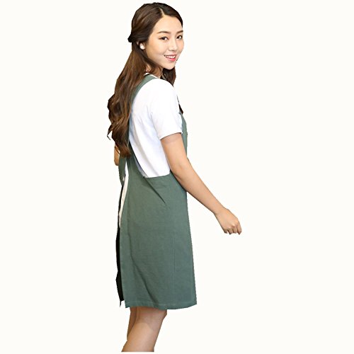 Bbybbs H Shoulder Straps Soft Cotton Linen Apron Solid Color Halter Cross Bandage Aprons Japan Style X Shape Kitchen Cooking Clothes Chef Summer Fit (Army Green) #TOP3