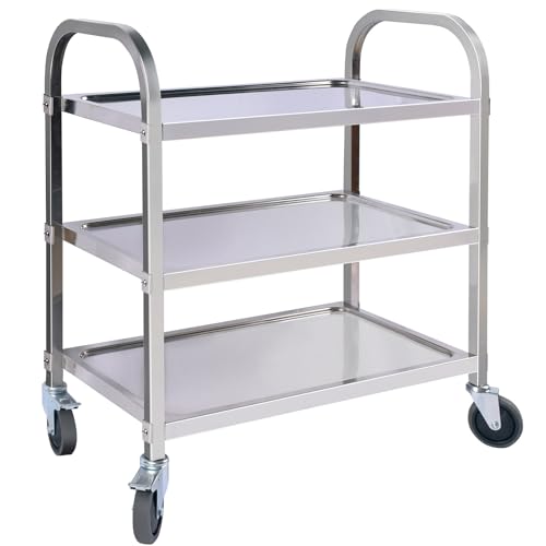 ALPIKA 3 Tier Stainless Steel Utility Rolling Cart Kitchen Island Trolley Serving Catering Storage Cart with Locking Wheels, Ideal for Kitchen Hotels, Restaurants and Care Homes,72 x 82x 40 CM