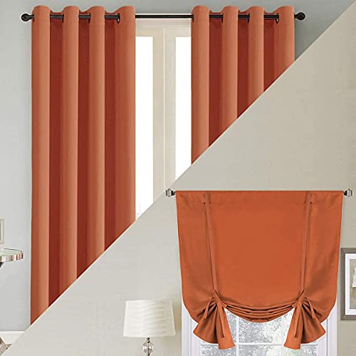 H.VERSAILTEX Blackout Curtain 52 by 84 Inch (Set of 2, Burnt Orange) Bundles Blackout Adjustable Tie Up Shade(2 Panels, Orange Ochre)
