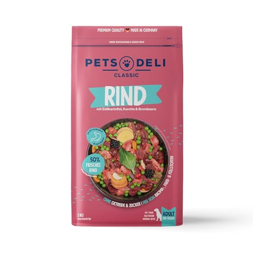 Pets Deli Classic Hunde Trockenfutter Rind & Süßkartoffel, leicht verdaulich, getreidefrei, ohne Zucker, 2 kg, Premium Qualität