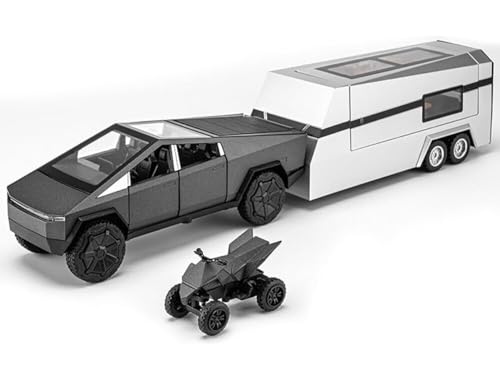 Image of 1:32 Scale Die-Cast CyberrTruck Pick-Up Trailer with 6 Openable Doors Pull Back Action,Lights & Music (Diamond Black)