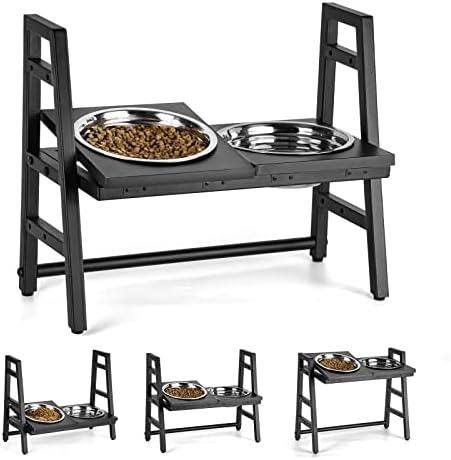 Elevated Dog Bowls, 3 Adjustable Height & 0-15°Adjustable Feeding Angle Raised Dog Bowl with 2 Stainless Steel Bowls and 1 Slow Feeder Bowl for Small Medium Large Dogs and Cats