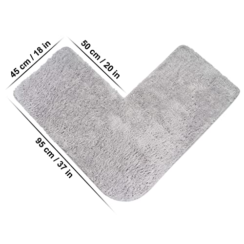 fluffy® Badteppich für Eckduschen, Hochflor aus Mikrofaser, rutschfeste Unterseite (L-Form | Innenmaße 50 x 50 cm, Grau)
