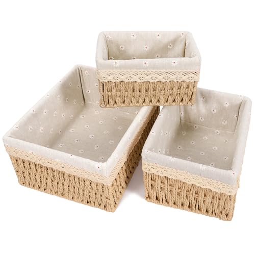 Nxpz 3 Cestas Tejidas De Almacenamiento, Cesta De Almacenamiento De Juguetes, Cesta De Baño Cambiador Trenzado, Con Forro Desmontable Para El Hogar, La Oficina, El Baño Y El Dormitorio Beige, L M S