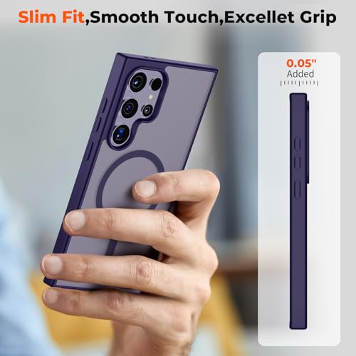 Image of SUPFINE Magnetic for Samsung Galaxy S24 Ultra Case with Screen Protector, (Built-in Magnets) (Military Grade Drop Protection) Slim Translucent Shockproof Phone Case,Dark Purple