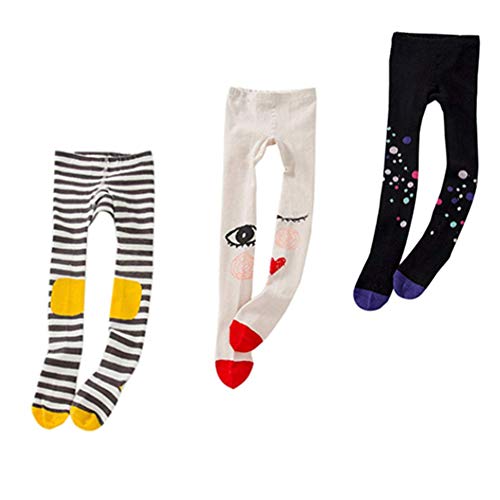 Baby Tights Toddler Girls Cute Knit Leggings Pantyhose Cotton Pants Stockings 1-8Y (S(1-3 Years), 3pcs(black dot & knee stripe & red eyes))