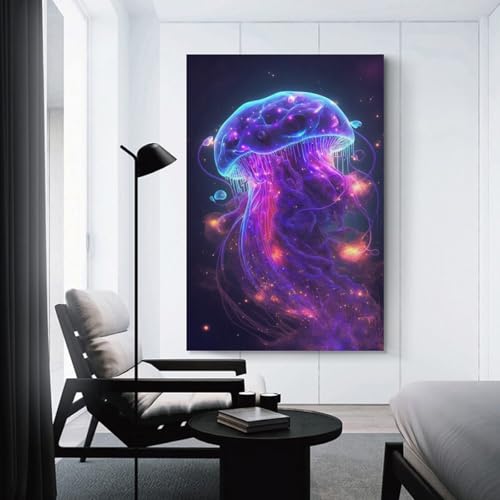 Décoration murale méduse néon grand format pour habiller un mur de chambre d'ado
